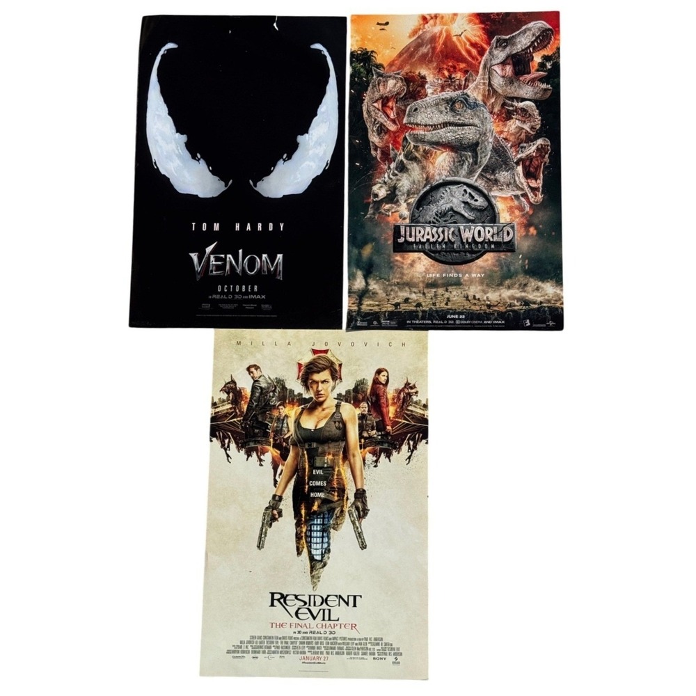 Venom Jurassic World Resident Evil Mini Movie Posters Set of 3